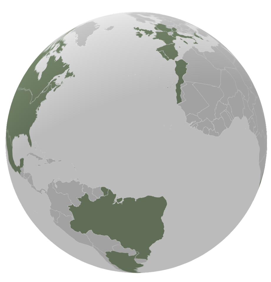 Sidequest globe with explored countries shaded sage